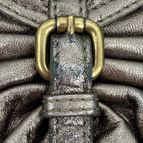 KOOBA Olivia Buttery Metallic Pleated Leather Flap Front Pewter Y2K Baguette Bag - Picture 9 of 9